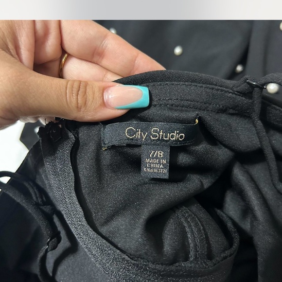 City Studio Black Dress with Pearl Details - Picture 3 of 4